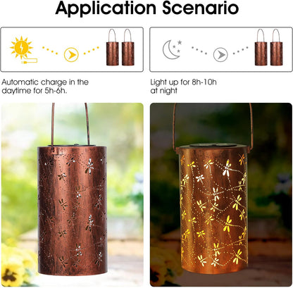 4 Pack Solar Lanterns Outdoor Hanging Lantern Lights, Dragonfly Hollowed-Out Metal Decor Lantern, Waterproof LED Decorative Garden Light - Delicate Garden Decoration for Patio, Yard