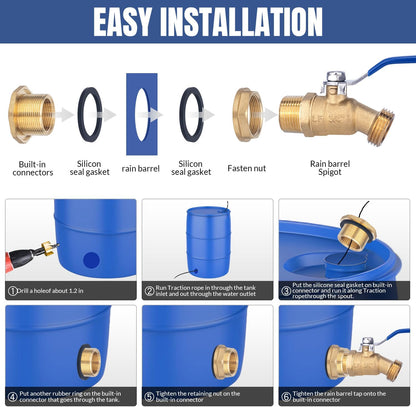 Brass Water Container Rain Barrel Spigot Kit Lead-Free Spigot Kit 55 Gallon Water Tank Ball Valve,3/4"Inlet to 3/4"GHT Male Thread Outlet Suitable for Garden Hose Thread Connection