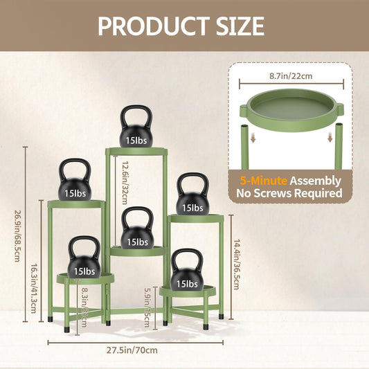 LASZOLA 6 Tiered Folding Plant Stand Indoor for Multiple Large Planter, Tall Heavy Duty Adjustable Rack with Rust Proof Plastic Shelving, Sturdy Vertical Tree Organizer for Narrow Inside Floor, Green