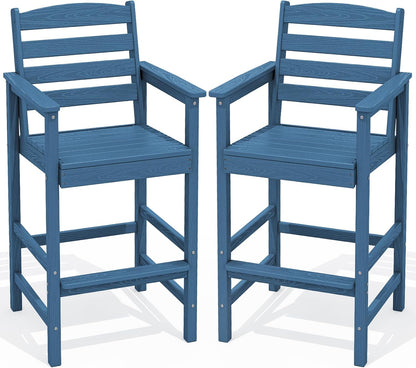 SERWALL Tall Adirondack Chairs Set of 2, Oversize Balcony Adirondack Chairs Set, Outdoor Bar Height Barstools Widened Chair Set for Bistro, Poolside, Garden, Blue
