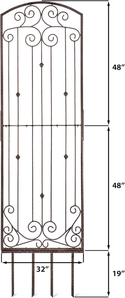 H Potter Premium 8-Foot Iron Garden Trellis - Heavy Duty Plant Support for Climbing Vines & Privacy Screen