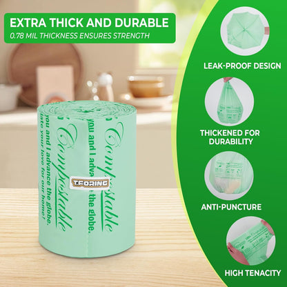 Tall Kitchen Compost Bags 13 Gallon, 49.5 Liter, 0.9 Mil,45 Count Compostable Trash Bags, Food Scrap Waste Bags, ASTM D6400, US BPI, CMA and Europe OK Compost Home Certified