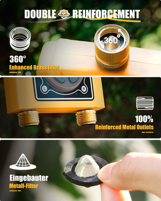 RAINPOINT WiFi Water Timer with Brass Inlet & Outlet，2 Zone WiFi Hose Timer for Lawn,WiFi Sprinkler Controller via APP/Voice Control,Automatic Watering System by Time/Weather/Quantity/Soil Moisture