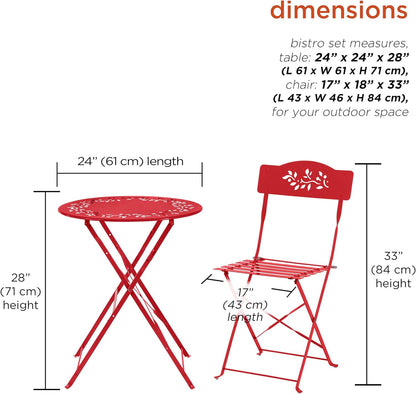 Alpine Corporation Indoor/Outdoor 3-Piece Bistro Set Folding Table and Chairs Patio Seating, Red