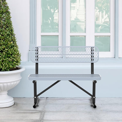 4 Feet Heavy Duty Metal Park Bench for Outside, Outdoor Bench with Backrest & Portable Frame, Commercial Benches for Shopping Malls, Stores, Parks, Patios, Decks, Grey