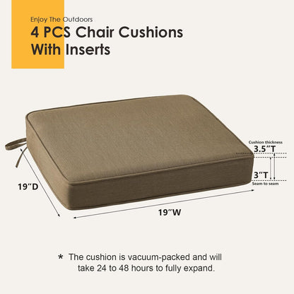 Outdoor Sunbrella Square Corner Seat Cushion, 19"x19"x3", Set of 4, Non Slip Seat Cushion Pads with Removable Cover for Patio Furniture, Garden Yard Lawn, Specrtum Caribou
