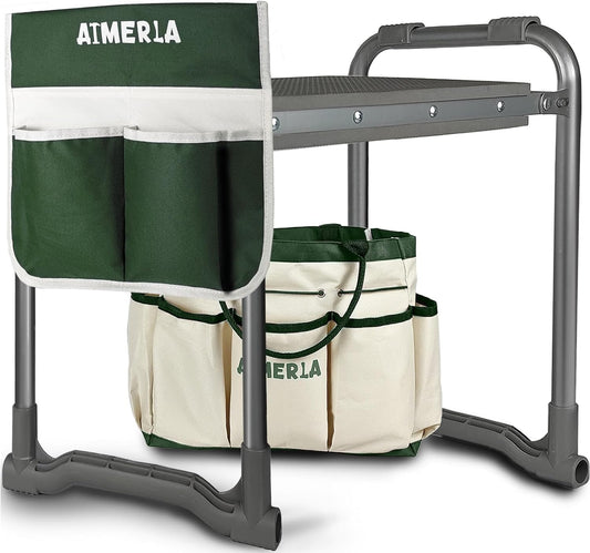 Foldable Garden Kneeler Seat Heavy Duty [Upgraded Widened Thick Kneeling Pad] Garden Stool with Large Garden Tool Bags with Pockets - Portable Garden Bench Gardening Gifts for Parents