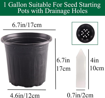 50 Pack 1 Gallon Flexible Plant Nursery Pots Plastic Seedling Starting Pots with Drainage Holes Soft Flower Pots Plant Container with Plant Labels, Black