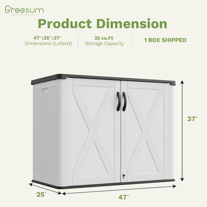 Greesum Outdoor Storage Cabinet, 25 Cu.Ft Deck Box Without Shelves, Waterproof Plastic Storage Bin for Patio Cushions, Gardening Tools, Lockable and Sidehandles, UV Resistant, White
