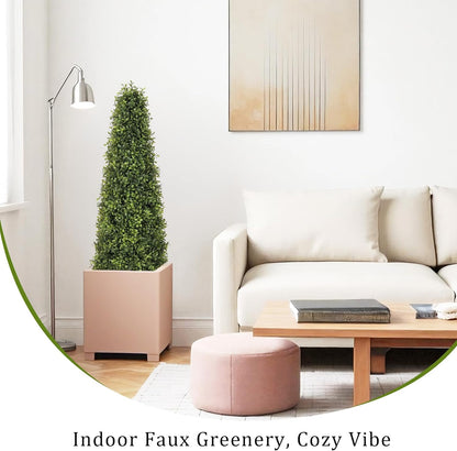 4ft Artificial Boxwood Topiary Trees (Set of 2) - UV Resistant Faux Plants Outdoor, Realistic 48in Fake Potted Bushes and Shrubs for Front Porch, Planter, Patio - Low Maintenance & Evergreen