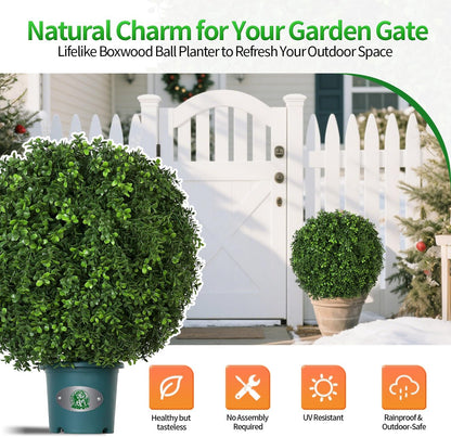 QIANYUN Artificial Plants Outdoor-14Inch Fake Plants Faux Boxwood Plants Outdoor- UV Resistant Shrub for Outdoor/Indoor Decor, Perfect for Porch, Garden, and Backyard
