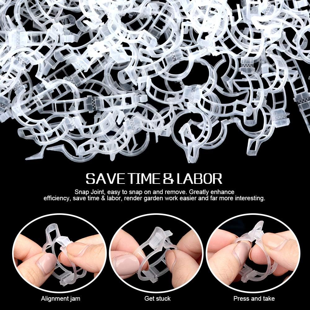 FANDAMEI 300 PCS Plant Support Clips, Plastic Garden Plant Ties, Tomato Clips Trellis for Tomato Cucumber Flower Squash Vine, 1” Inner Diameter for Climbing Plants