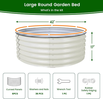 Olle 17" Tall, 42" Round Metal Raised Garden Bed Kits, Planter Raised Beds for Gardening, Raised Flower Bed Galvanized Planter Box, 3.5 * 3.5 * 1.4Ft,Ivory