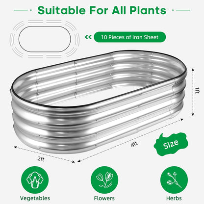 JERIA Raised Garden Bed,Galvanized Raised 4×2×1ft Planter Boxes Outdoor with Easy Assembly, Large Garden Bed for Vegetables, Fruits, Flowers