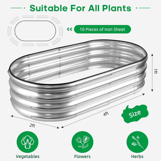 JERIA Raised Garden Bed,Galvanized Raised 4×2×1ft Planter Boxes Outdoor with Easy Assembly, Large Garden Bed for Vegetables, Fruits, Flowers