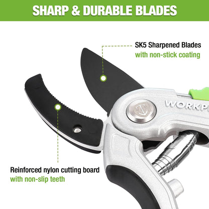 WORKPRO Garden Anvil Pruning Shears, 8" Pruning Scissors Heavy Duty with Ergonomically Design Handle, Labor-Saving Garden Clippers Hand Tools for Thick Dry branches and Dead Plants