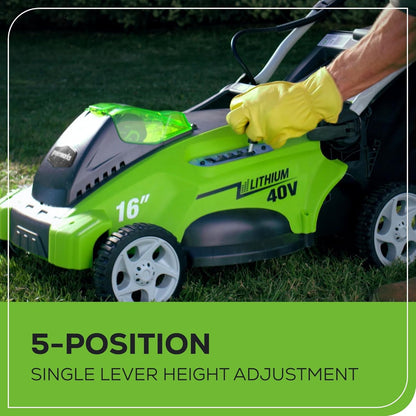 Greenworks 40V 16" Cordless Lawn Mower, Ultra-Light Push Mower with 4.0Ah Battery & Charger(75+ Tool Compatibility, 45Min Runtime)