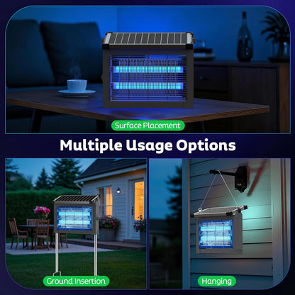 Solar Bug Zapper Outdoor, Mosquito Zapper Waterproof Electric Fly Zapper Rechargeable Mosquito Killer Lamp with 10W Solar Panel, 4500V Cordless Fly Trap for Backyard, Patio, Garden, RV, Camping