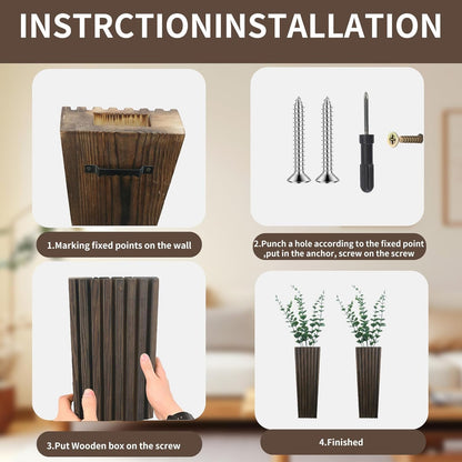 2Pack Brown Wood Wall Planter for Indoor +2Pack Green Plants,Modern Wooden Hanging Planter for Dried Flowers and Plants,Abstract Vase Farmhouse Wood Wall Decor (Brown)