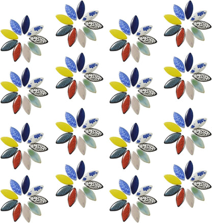70 Pieces Petal Ceramics Mosaic Tiles for Crafts, Stained Ceramics Supplies, Flower Leaves Mosaic Ceramics Mosaic Pieces Kit for DIY Crafts Plates Picture Frames Home Decorations - Yellow