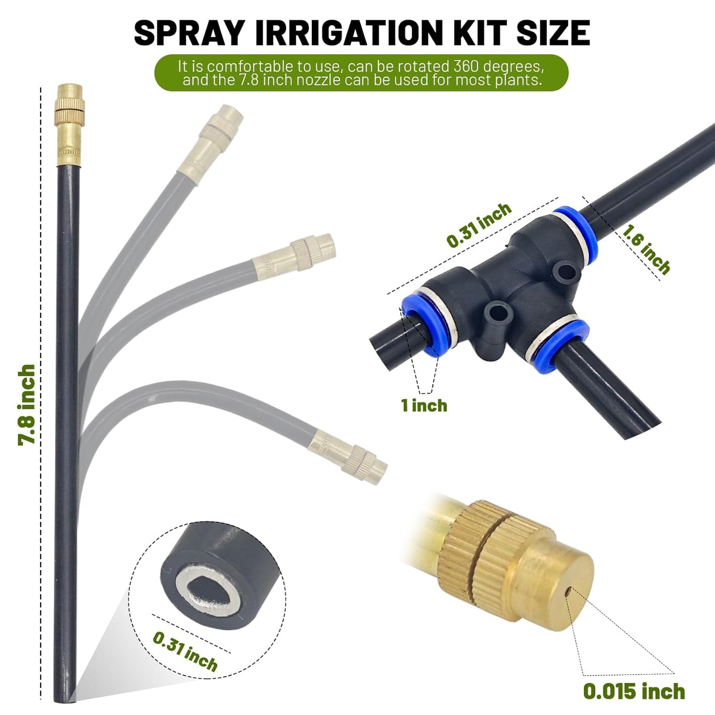 360° Adjustable Drip Irrigation System - Garden Watering Atomizing System with 16 Nozzles, Greenhouse Accessories for Yard, Lawn, Plants, Garden, 5/16 inches Hose, 50 ft