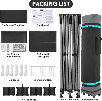COBIZI 10x20 Pop Up Canopy with 6 Sidewall,Heavy Duty Canopy UPF 50+ All Season Wind Waterproof Commercial Outdoor Wedding Party Tents for Parties Gazebo with Roller Bag(10 x 20 ft Black)