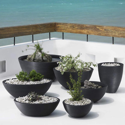 Crescent Garden Delano Bowl Planter, Large Outdoor Round Shallow Plant Pot for Water Garden, Bonsai Plant Pots, Succulents with Drain Hole - Double Walled Bowl Lotus Pot, 34" W (Slate)