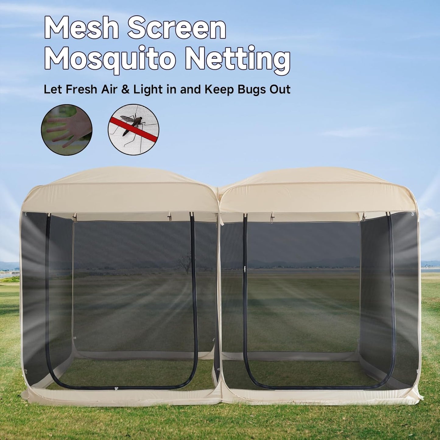 Alvantor Screen House Gazebo, 6-10-15 Person Pop Up Igloo Screened Canopy Tent with Mosquito Netting Sides, Instant UV Resistant Sun Shelter for Garden, Patio, Backyard
