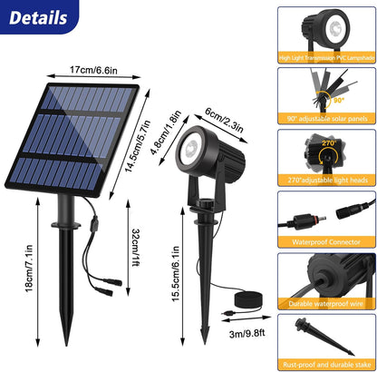 T-SUNUS Halloween Solar Spot Lights 6-in-1 Outdoor Warm White 3000K Landscape Spotlight IP65 Waterproof Separated Panel Spotlights with 9.8ft Cable Auto On/Off for Christmas Tree Lawn Driveway Pathway
