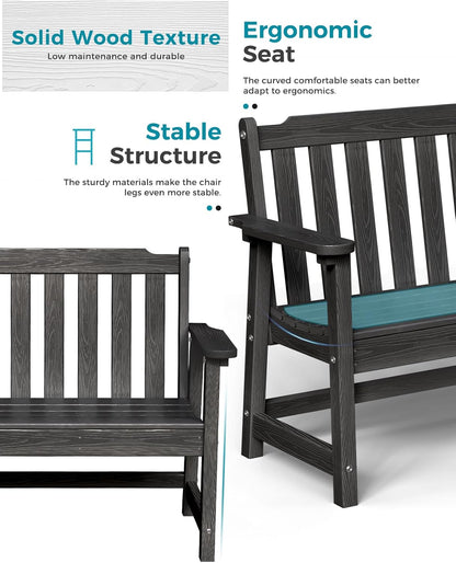 Outdoor Bench, 2-Person HDPE Garden Bench, All Weather Poly Patio Bench for Outdoors, Garden, Backyard, Porch and Park, 660 lbs Weight Capacity, Black