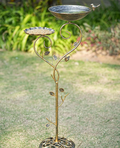 37" H Cast Iron Pedestal Bird Bath, 2 in1 Bird Baths for Outdoors/Metal Bird Feeder Bowl Tray,Vintage Metal Bird Bath Garden Yard Decor