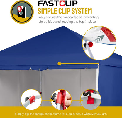 CROWN SHADES 10X10 Comercial Instant Canopy Pop Up Tent with Center Lock (10x10 with 4 Sidewalls, Navy Blue)