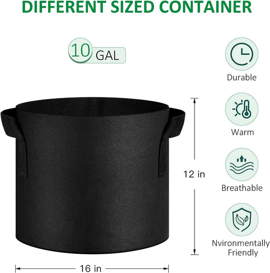 12-Pack 10 Gallon Thickened Non-Woven Grow Bags, Aeration Fabric Pots with Handles