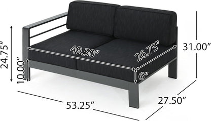 Outdoor Aluminum Furniture Set, 4-Person Patio Sectional Conversation Sofa Set, L-Shaped Outdoor Sectional Sofa with Cushions for Patios, Poolsides, Gardens (Black,Dark Gray)