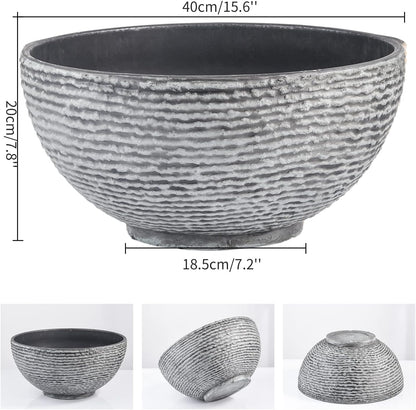 Sungmor Ash Black Resin Outdoor Low Bowl Planter Bird Bath 15.6 Inch Water Lily Succulent Pots Small Fountain Base