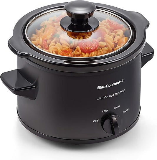 Elite Gourmet MST-250XBX Electric Slow Cooker Ceramic Pot, with Adjustable Temp, Entrees, Sauces, Soups, Roasts, Stews & Dips, Dishwasher Safe (1.5 Quart, Black)