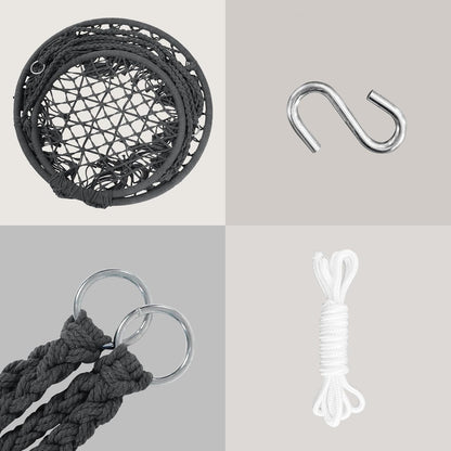 SUNCREAT Hammock Chair Hanging Macrame Swing with Hardware Kits, Max 330 Lbs, Handmade Knitted Mesh Rope Swing Chair for Indoor, Outdoor, Bedroom, Patio, Yard, Deck, Garden, Grey