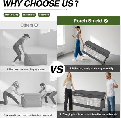 Porch Shield Rolling Cushion Storage Bag with Wheel - Heavy Duty Large Container for Furniture Pillow 9 Ft Tree Christmas 62" L x 20" W x 28" H