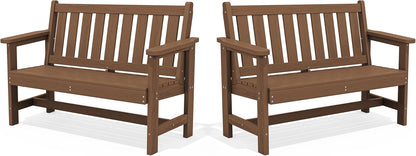 SERWALL Outdoor Bench, HDPE Outdoor Benches Weatherproof, 2-Person Garden Bench with 660 lbs Weight Capacity, Patio Benches for Outdoors, Garden, Porch, Backyard and Park, Brown, 2 Pack