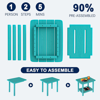 Adirondack Square Side Table - 18.4" Large Panel HDPE Outdoor End Table - Weatherproof, Rustproof & Low Maintenance for Patio, Lawn, Pool, Indoor Use (Aruba)