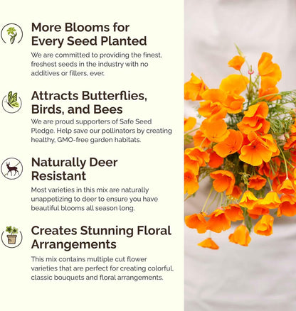 Eden Brothers Deer Resistant Wildflower Mixed Seeds for Planting, 1/4 lb, 120,000+ Seeds with Foxglove, Forget Me Not | Attracts Pollinators, Plant in Spring or Fall, Zones 3, 4, 5, 6, 7, 8, 9, 10