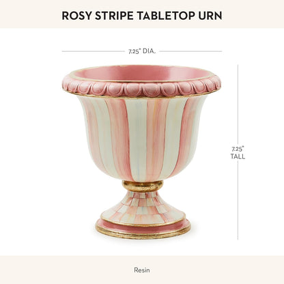 MACKENZIE-CHILDS Pedestal Tabletop Urn, Decorative Centerpiece for Table, Mantel, or Shelf, Small, Pink-and-White Rosy Stripe
