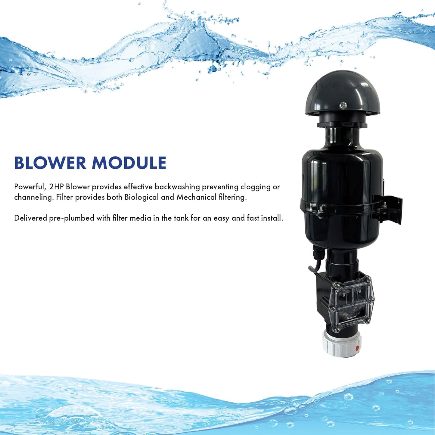 HALF OFF PONDS Simply Clear Koi Pond Filter System with 2HP Blower – Filters Ponds Up to 5,000 Gallons – Bio Comb Media, 6-Way Valve, Pressure Gauge- Mechanical & Biological Filtration