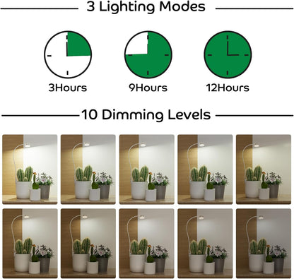 LED Grow Light for Indoor Plants, Full Spectrum Clip On Plant Growing Lamp, Plant Lamp with Adjustable Gooseneck and 10 Level Brightness Dimmable 3/9/12 hrs Auto On/Off Timer (1 Pack)