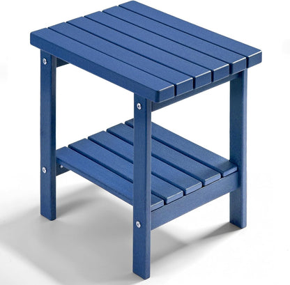PASAMIC 2-Tier Adirondack Square Side Table, 17" HDPE Outdoor Side Tables, Weather Resistant End Table for Patio, Backyard, Pool, Indoor Companion, Beach, Easy Maintenance (Navy Blue)