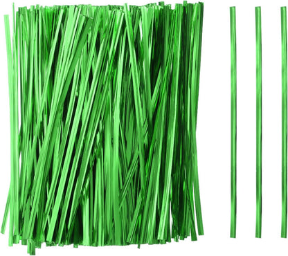 HARFINGTON 800pcs Bag Twist Ties 6" Reusable Plastic Metallic Twist Ties Wire Cable Ties for Party Bread Candy Cake, Green