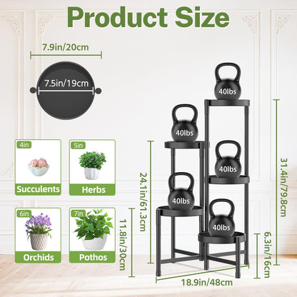 iDavosic.ly Plant Stand Indoor Outdoor, 5 Tier Corner Metal Flower Display Holder Shelf, Folding Tall Orchid Rack for Patio Balcony Porch Garden Living Room House, Black