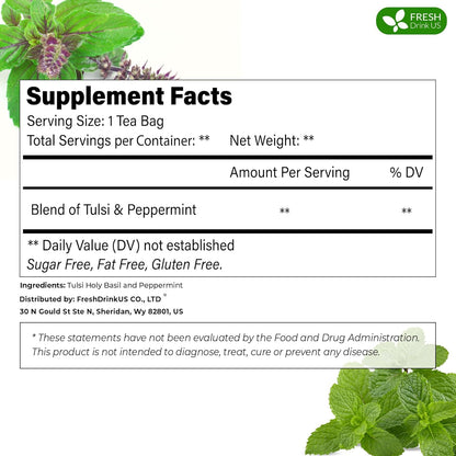 FreshDrinkUS, Premium Tulsi Peppermint Herbal Tea – 135 Tea Bags, 100% Natural, Blend of Tulsi Holy Basil Leaves, and Peppermint Leaves. Made with Natural Material Tea Bags. No Sugar, Vegan.