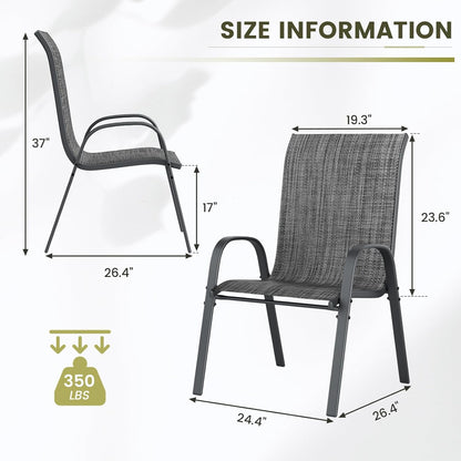 UDPATIO Patio Chairs Set of 6, Stackable Outdoor Dining Chairs with High Back, Breathable Textilene Fabric Outdoor Chair All Weather, 350LBS Capacity for Garden, Backyard (Dark Grey)