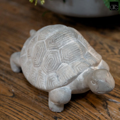 Modern Small Terracotta Turtle Figurine, Unique Cement Figurines, Handcrafted Decorative Gray Concrete Finish Sculpture for Home, Garden,Office: 11.75"x6.75"x5.75"H
